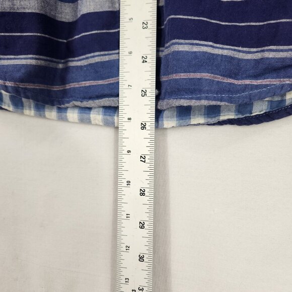 Columbia Button up Hooded Shirt Women's S Blue Stripe Roll Tab Long Sleeve - Picture 5 of 7